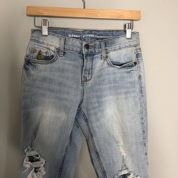 Old Navy Boyfriend Straight Jeans Floral Size 0 Destroyed - Picture 2 of 7